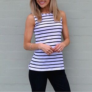 Smitten Merino, Black/White French Stripe “Capri” Boatneck Tank